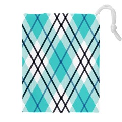 Ice blue diagonal plaids Drawstring Pouch (5XL)