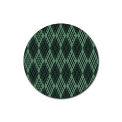 Dark Green Multi Colors Plaid  Rubber Round Coaster (4 Pack) by ConteMonfrey