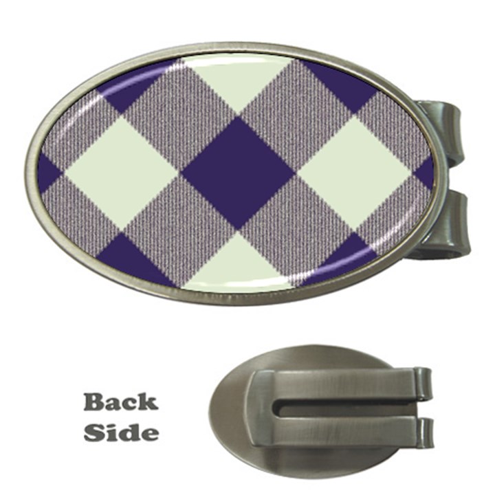 Dark blue and white diagonal plaids Money Clips (Oval) 