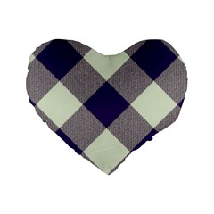 Dark Blue And White Diagonal Plaids Standard 16  Premium Flano Heart Shape Cushions by ConteMonfrey