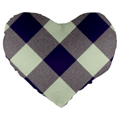 Dark Blue And White Diagonal Plaids Large 19  Premium Flano Heart Shape Cushions by ConteMonfrey