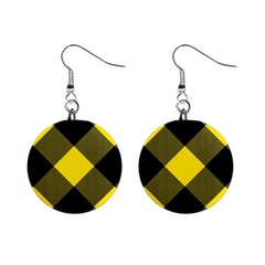 Dark Yellow Diagonal Plaids Mini Button Earrings by ConteMonfrey