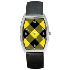 Dark Yellow Diagonal Plaids Barrel Style Metal Watch by ConteMonfrey