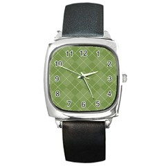 Discreet Green Tea Plaids Square Metal Watch by ConteMonfrey