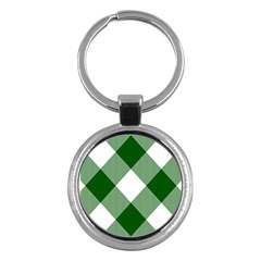 Green And White Diagonal Plaids Key Chain (round) by ConteMonfrey
