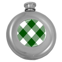 Green And White Diagonal Plaids Round Hip Flask (5 Oz) by ConteMonfrey