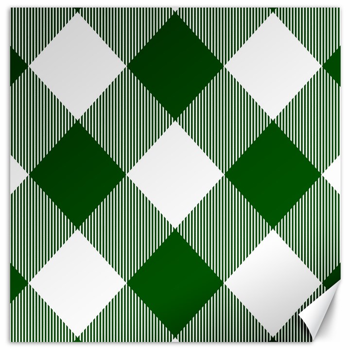 Green and white diagonal plaids Canvas 20  x 20 