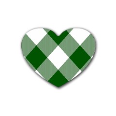 Green And White Diagonal Plaids Rubber Heart Coaster (4 Pack) by ConteMonfrey