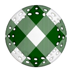 Green And White Diagonal Plaids Ornament (round Filigree) by ConteMonfrey