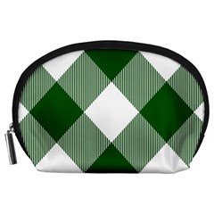 Green And White Diagonal Plaids Accessory Pouch (large) by ConteMonfrey