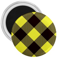 Black And Yellow Plaids Diagonal 3  Magnets by ConteMonfrey