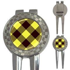 Black And Yellow Plaids Diagonal 3-in-1 Golf Divots