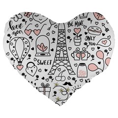 Big Collection With Hand Drawn Object Valentine Day Large 19  Premium Heart Shape Cushions by Wegoenart