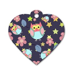 Owl Star Pattern Background Dog Tag Heart (two Sides) by Wegoenart