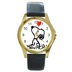 Snoopy Love Round Gold Metal Watch