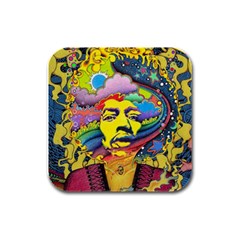 Psychedelic Rock Jimi Hendrix Rubber Square Coaster (4 Pack)