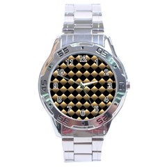 Golden Chess Board Background Stainless Steel Analogue Watch