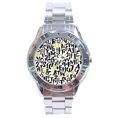 Letters Pattern Stainless Steel Analogue Watch