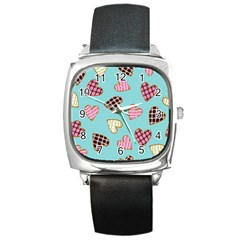 Seamless-pattern-with-heart-shaped-cookies-with-sugar-icing Square Metal Watch by Wegoenart