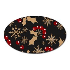 Christmas Pattern With Snowflakes-berries Oval Magnet by Wegoenart