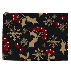 Christmas Pattern With Snowflakes-berries Cosmetic Bag (xxl) by Wegoenart