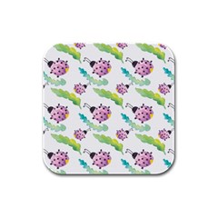 Watercolor-pattern-with-lady-bug Rubber Square Coaster (4 Pack)