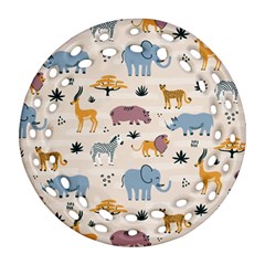 Wild-animals-seamless-pattern Round Filigree Ornament (two Sides) by Wegoenart