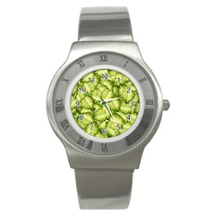 Seamless-pattern-with-green-leaves Stainless Steel Watch by Wegoenart