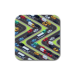 Urban Cars Seamless Texture Isometric Roads Car Traffic Seamless Pattern With Transport City Vector Rubber Square Coaster (4 Pack) by Wegoenart