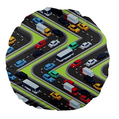 Urban Cars Seamless Texture Isometric Roads Car Traffic Seamless Pattern With Transport City Vector Large 18  Premium Flano Round Cushions by Wegoenart