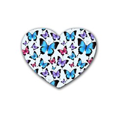 Decorative-festive-trendy-colorful-butterflies-seamless-pattern-vector-illustration Rubber Heart Coaster (4 Pack) by Wegoenart