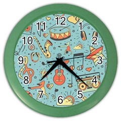 Seamless-pattern-musical-instruments-notes-headphones-player Color Wall Clock by Wegoenart