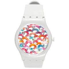 Rainbow Pattern Round Plastic Sport Watch (m) by designsbymallika