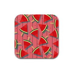 Red Watermelon Popsicle Rubber Square Coaster (4 Pack) by ConteMonfrey