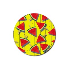 Yellow Watermelon Popsicle  Rubber Round Coaster (4 Pack) by ConteMonfrey