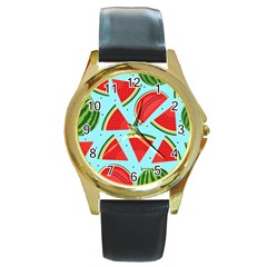 Blue Watermelon Round Gold Metal Watch by ConteMonfrey