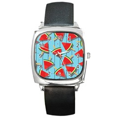 Blue Watermelon Popsicle  Square Metal Watch by ConteMonfrey