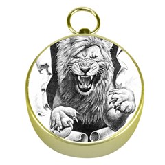 Drawing Angry Male Lion Roar Animal Gold Compasses