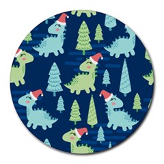 Cute-dinosaurs-animal-seamless-pattern-doodle-dino-winter-theme Round Mousepad by Wegoenart