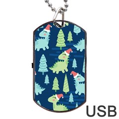 Cute-dinosaurs-animal-seamless-pattern-doodle-dino-winter-theme Dog Tag Usb Flash (two Sides) by Wegoenart