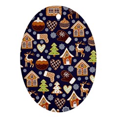 Winter-seamless-patterns-with-gingerbread-cookies-holiday-background Ornament (oval) by Wegoenart