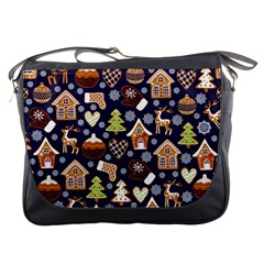 Winter-seamless-patterns-with-gingerbread-cookies-holiday-background Messenger Bag by Wegoenart