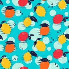 Pop Art Style Citrus Seamless Pattern Play Mat (rectangle) by Wegoenart