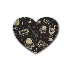 Grunge Seamless Pattern With Skulls Rubber Heart Coaster (4 Pack) by Wegoenart
