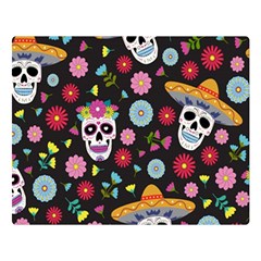 Day Dead Skull With Floral Ornament Flower Seamless Pattern Double Sided Flano Blanket (large)  by Wegoenart