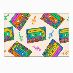 Seamless Pattern With Colorfu Cassettes Hippie Style Doodle Musical Texture Wrapping Fabric Vector Postcards 5  X 7  (pkg Of 10) by Wegoenart