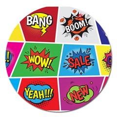 Pop Art Comic Vector Speech Cartoon Bubbles Popart Style With Humor Text Boom Bang Bubbling Expressi Magnet 5  (round) by Wegoenart