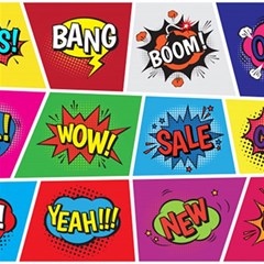 Pop Art Comic Vector Speech Cartoon Bubbles Popart Style With Humor Text Boom Bang Bubbling Expressi Play Mat (square) by Wegoenart