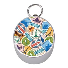 Travel Pattern Immigration Stamps Stickers With Historical Cultural Objects Travelling Visa Immigran Mini Silver Compasses by Wegoenart