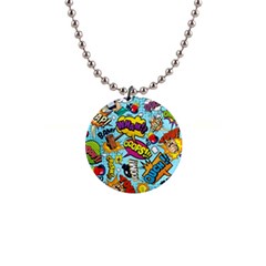 Comic Elements Colorful Seamless Pattern 1  Button Necklace by Wegoenart